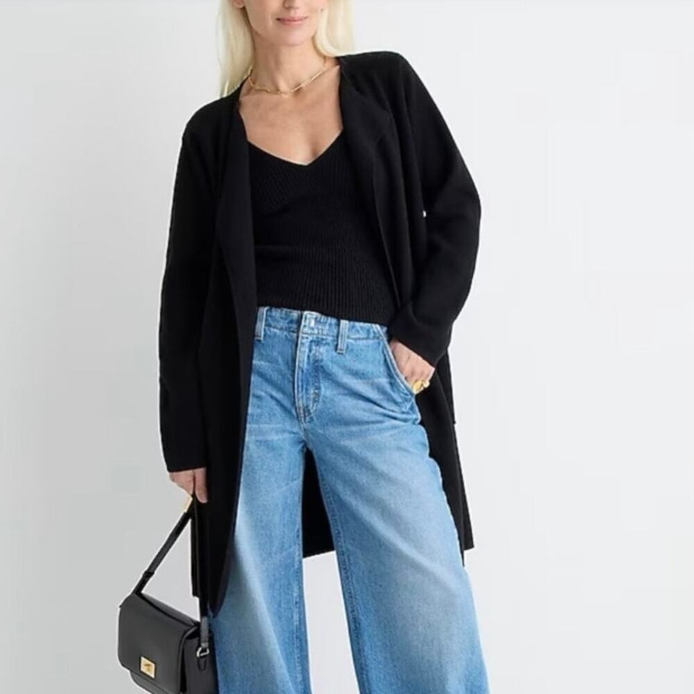 J Crew Size M Juliette Collarless Sweater Blazer Cardigan Black Minimalist